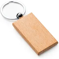 Roly 5 Sleutelhangers van natuurlijk hout rechthoekig met metalen ring. Ideaal voor laserprinten. Model Sila