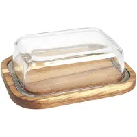 Home Deco Factory botervloot - acacia hout - glas - 19 x 14 cm