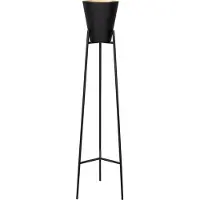 Atmooz XAVIER – Vloerlamp – Staande lamp – 150 cm hoog – Zwart metaal – Goudkleurige binnenkant kap – E27 – Dimbaar