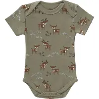 Fresk Romper met Korte Mouwen 0-3 m - Babykleding - Biologisch Katoen - Groen - Deer Olive