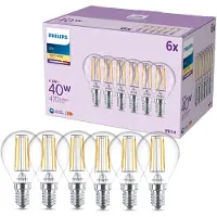 Philips lamp transparant - 40W - E14 fitting - Warmwit licht; 2700K - 6-pack