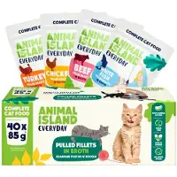 Animal Island Dagelijks Natvoer Voor Katten In Bouillon Met Rundvlees Kip Kalkoen En Witte Visfilets 85g 40 Eenheden