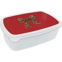 MuchoWow Broodtrommel Wit - Lunchbox Strik - Sierlijk - Panter - Rood - Brooddoos 18x12x6 cm - Brood lunch box - Broodtrommels voor kinderen en volwassenen