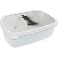 MuchoWow Broodtrommel Wit - Lunchbox Schaakstuk - Koning - Zwart - Marmer print - Brooddoos 18x12x6 cm - Brood lunch box - Broodtrommels voor kinderen en volwassenen