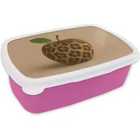 MuchoWow Broodtrommel Roze - Lunchbox Appel - Panter - Blaadje - Groen - Brooddoos 18x12x6 cm - Brood lunch box - Broodtrommels voor kinderen en volwassenen