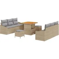 vidaXL Tuinbank Set 9 st 8-Aantal zitplaatsen Beige en Lichtgrijs