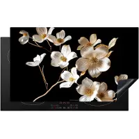 KitchenYeah Inductie beschermer 91,6x52,7 cm - Bloemen - Wit - Goud - Afdekplaat voor kookplaat - Bescherming inductieplaat mat - Beschermplaat - Beschermmat inductiekookplaat - Keuken accessoires