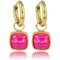 My Bendel - Goudkleurige Oorbellen met Rose Stripe Agate Edelsteen - 10mm - met Luxe Cadeauverpakking | Sieraden Voor Dames