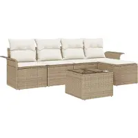 vidaXL Tuinset met 6 zitplaatsen, beige, van polyrotan