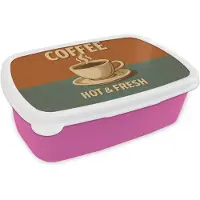MuchoWow Broodtrommel Roze - Lunchbox Koffie - Kop - Vintage - Quote - Brooddoos 18x12x6 cm - Brood lunch box - Broodtrommels voor kinderen en volwassenen