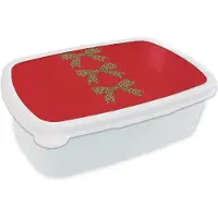 MuchoWow Broodtrommel Wit - Lunchbox Strikken - Panterprint - Rood - Brooddoos 18x12x6 cm - Brood lunch box - Broodtrommels voor kinderen en volwassenen