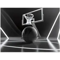 PosterMonkey Poster 40x30 cm - Basketbal - Basketbalveld - Lichtlijnen - Posters - Kamer decoratie - Wanddecoratie woonkamer - Muurdecoratie slaapkamer