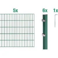 Alberts 650971 dubbelstaafmat hekwerk als 12-delige complete hekwerkset, groen, hoogte 180 cm, lengte 10 m