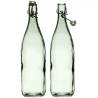 Home Deco Factory Beugelfles/weckfles - 2x - glas - groen transparant - luchtdicht - 1.0 liter - waterfles - limonade - 8 x 32 cm