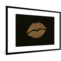 PosterMonkey Poster in lijst - Fotolijst 90x60 cm - Posters - lip - Zwart - Panterprint - Posterlijst zwart - Decoratie - Wanddecoratie woonkamer - Muurdecoratie slaapkamer