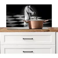 KitchenYeah Spatscherm keuken 80x40 cm - Kookplaat achterwand Paard - Hout - Schaalbord - Zwart - Muurbeschermer - Spatwand fornuis - Hoogwaardig aluminium