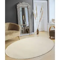 The Carpet RELAX – Extra Zacht & Wasbaar Vloerkleed tot 30°C met Antislip Onderzijde – Fluweelachtige Structuur – Voor Slaapkamer of Woonkamer – Crème, 140 x 200 cm oval