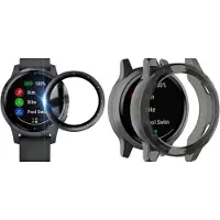 Strap-it TPU Case (Zwart) + Screenprotector (Glas) - Geschikt voor Vivoactive 4 - Schokbestendige beschermhoes - Krasbestendige schermbeschermer - Duurzame bescherming tegen stoten & krassen