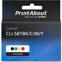 PrintAbout Huismerk Canon CLI-581BK/C/M/Y Inktcartridge 4-kleuren Multipack Hoge capaciteit