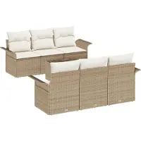 vidaXL Tuinset met 7 stukken, beige en crème, van polyrotan