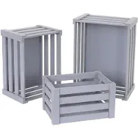 MCW Set van 3 houten kisten -C56, wijnkist, decoratieve kist, opbergkist, fruitkist, shabby look vintage ~ grijs, shabby