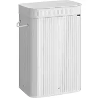 Songmics Wasmand met deksel, wasmand van bamboe, afneembare en machinewasbare waszak met handgrepen, 72 liter, voor wasruimte, slaapkamer, woonkamer, wolkwit