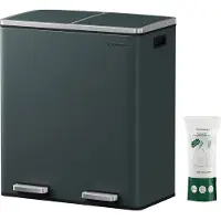 Songmics Vuilnisbak 60 liter met afvalzakken, met 2 compartimenten (2 x 30 liter), van metaal. Trapvuilnisbak, afvalbak, binnenbak van kunststof, soft-close sluiting, luchtdicht, grijs. Model: LTB60GS