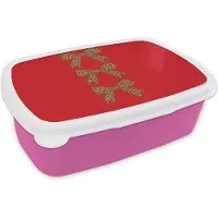 MuchoWow Broodtrommel Roze - Lunchbox Strikken - Panterprint - Rood - Brooddoos 18x12x6 cm - Brood lunch box - Broodtrommels voor kinderen en volwassenen