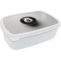MuchoWow Broodtrommel Wit - Lunchbox Biljartbal - Getal - Acht - Wit - Brooddoos 18x12x6 cm - Brood lunch box - Broodtrommels voor kinderen en volwassenen