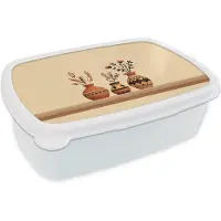 MuchoWow Broodtrommel Wit - Lunchbox Vazen - Bloemen - Bladeren - Minimalistisch - Brooddoos 18x12x6 cm - Brood lunch box - Broodtrommels voor kinderen en volwassenen