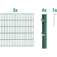Alberts 653880 dubbelstaafmat hekwerk als 8-delige complete hekwerkset, groen, hoogte 180 cm, lengte 6 m