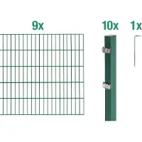Alberts 651466 dubbelstaafmat hekwerk als 20-delige complete hekwerkset, groen, hoogte 180 cm, lengte 18 m