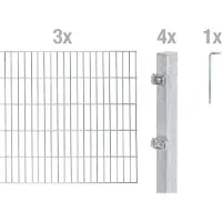 Alberts 653682 dubbelstaafmat hekwerk als 8-delige complete hekwerkset, thermisch verzinkt, hoogte 80 cm, lengte 6 m