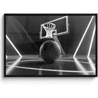 PosterMonkey Poster in lijst - Fotolijst 120x80 cm - Posters - Basketbal - Basketbalveld - Lichtlijnen - Posterlijst zwart - Decoratie - Wanddecoratie woonkamer - Muurdecoratie slaapkamer