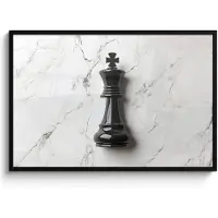 PosterMonkey Poster in lijst - Fotolijst 120x80 cm - Posters - Schaakstuk - Koning - Zwart - Marmer - Posterlijst zwart - Decoratie - Wanddecoratie woonkamer - Muurdecoratie slaapkamer