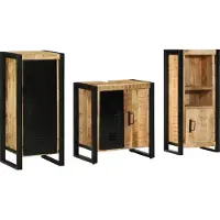vidaXL Badkamermeubel Set 3 st Bruin en Zwart Massief Mango Hout