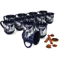 MamboCat 3160110 - Set van 12 glühwein mokken in donkerblauw met kerstlandschap 0.2L gekalibreerd ZONDER LICHT