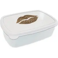 MuchoWow Broodtrommel Wit - Lunchbox Lip - Panterprint - Minimalistisch - Wit - Brooddoos 18x12x6 cm - Brood lunch box - Broodtrommels voor kinderen en volwassenen