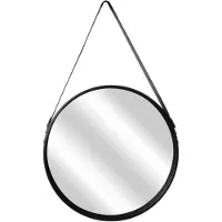 Home Deco Factory spiegel - rond - zwart - hout - met leren handvat - D450 cm