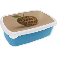 MuchoWow Broodtrommel Blauw - Lunchbox Appel - Panter - Blaadje - Groen - Brooddoos 18x12x6 cm - Brood lunch box - Broodtrommels voor kinderen en volwassenen