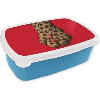 MuchoWow Broodtrommel Blauw - Lunchbox Poot - Luipaard - Ketting - Edelstenen - Brooddoos 18x12x6 cm - Brood lunch box - Broodtrommels voor kinderen en volwassenen