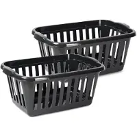 PlasticForte Wasmand - 2x - zwart - kunststof - 40 liter - 60 x 40 x 26 cm - manden voor wasgoed - huishouden - opbergmand