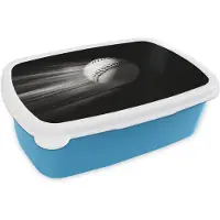 MuchoWow Broodtrommel Blauw - Lunchbox Honkbal - Wit - Vliegt - Brooddoos 18x12x6 cm - Brood lunch box - Broodtrommels voor kinderen en volwassenen