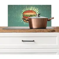KitchenYeah Spatscherm keuken 70x30 cm - Kookplaat achterwand Hamburger - Illustratie - Sla - Kaas - Muurbeschermer - Spatwand fornuis - Hoogwaardig aluminium