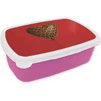 MuchoWow Broodtrommel Roze - Lunchbox Ballon - Hartvormig - Rood - Panterpatroon - Brooddoos 18x12x6 cm - Brood lunch box - Broodtrommels voor kinderen en volwassenen