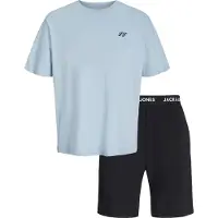 Jack & Jones Jongens korte shortama pyjamaset jacomaha ronde hals lichtblauw/zwart