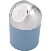 Excellent houseware Mini prullenbakje - blauw/zilver - rvs - met klepdeksel - keuken aanrecht/tafel model - 1.3 Liter - 12 x 17 cm