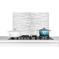 KitchenYeah Spatscherm keuken 60x40 cm - Kookplaat achterwand Stenen - Patronen - Abstract - Wit - Grijs - Muurbeschermer - Spatwand fornuis - Hoogwaardig aluminium