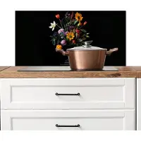 KitchenYeah Spatscherm keuken 90x45 cm - Kookplaat achterwand Zonnebloemen - Boeket - Kleurrijk - Muurbeschermer - Spatwand fornuis - Hoogwaardig aluminium