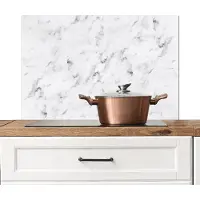 KitchenYeah Spatscherm keuken 80x55 cm - Kookplaat achterwand Marmer - Luxe - Wit - Grijs - Marmerlook - Muurbeschermer - Spatwand fornuis - Hoogwaardig aluminium